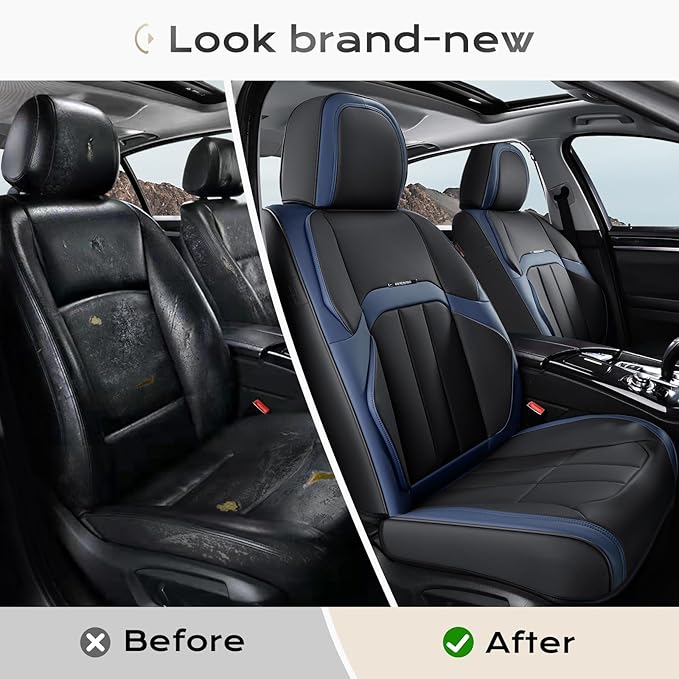 Coverado Car Seat Cover, Cover for Cars Full Seat, Premium Leather, Universal Fit Waterproof Seat Protectors, Car Seat Cushion Non-Slip for Most Cars-BlackBlue