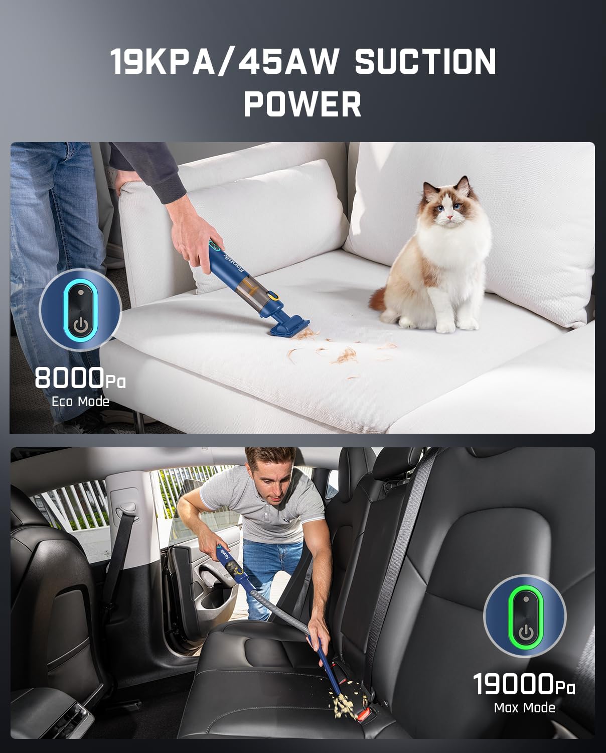 Fanttik Slim V8 APEX Car Vacuum, 4-in-1 Portable Mini Cordless Vacuum with 19000pa Suction Power, Type-C Charge, 2 Suction Modes, Handheld Vacuum for Car, Office Desk, Keyboards (Blue)