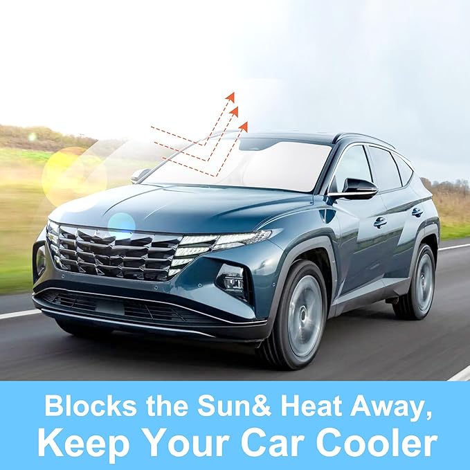 Windshield Sun Shade Custom Fit for 2016-2021 Hyundai Tucson Accessories Foldable Sunshade Sun Blocker Protect Car from Sun Rays & Heat Damage Keep Car Cooler