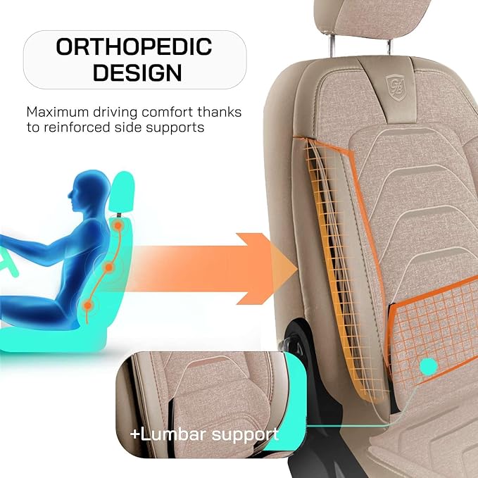 Premium Car Seat Covers Front Seat - Linen Car Seat Cover for SUV, Cars, Most Pickups, Beige, Car Seat Protector, Car Seat Covers Front Seats, Car Seat Protector