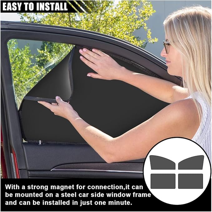 4PCS Car Side Window Sun Shades, Auto Window Sunshades Privacy Curtains Blackout with Magnetic, UV Rays, Heat Protection Stretch Car Window Covers for Sleeping, Camping, Breastfeeding (Front & Back)