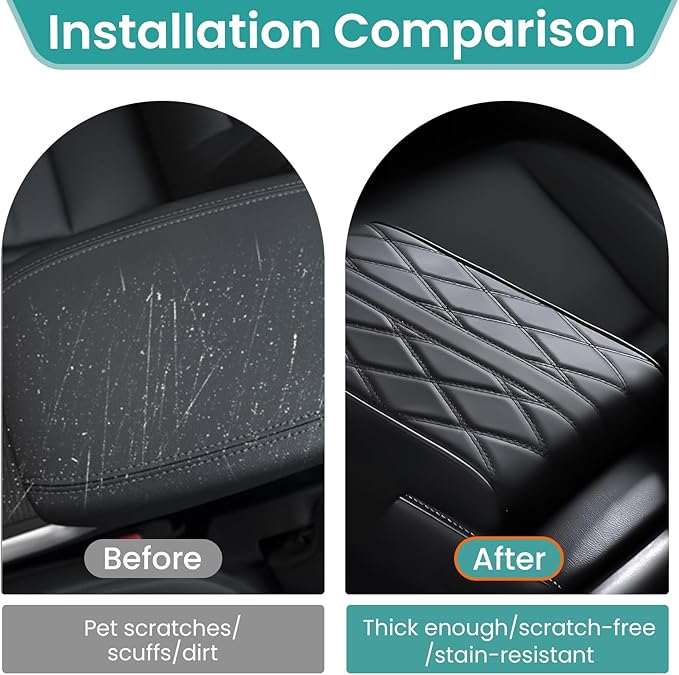 Car Center Console Cover, Leather Arm Rest Cover Mat for Car, Waterproof Car Armrest Box Pad with Memory Foam, Car Accessories Interior Center Console Cushion for Car, Truck, SUV (A - Black)