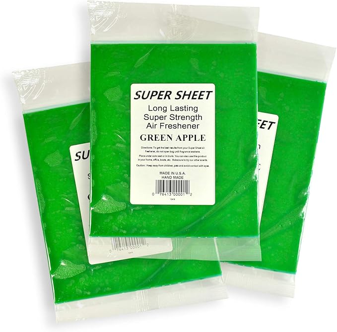 Super Sheet Large (8"x7") Under Seat Car Air Freshener, 3-PACK (Green Apple)