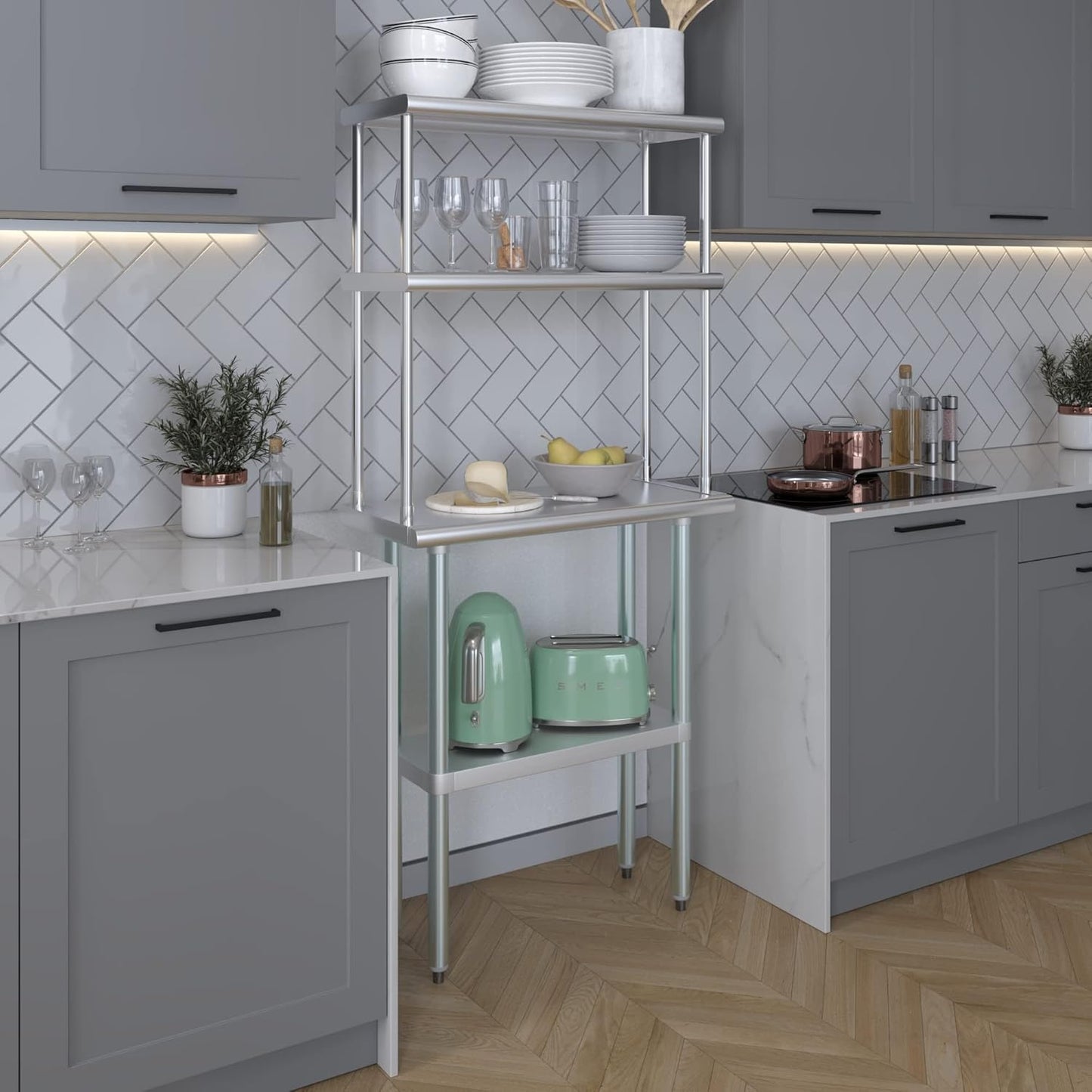 Amgood Stainless Steel Work Table Double Tier Overshelf (14" x 30" Work Table + 12" Overshelf)