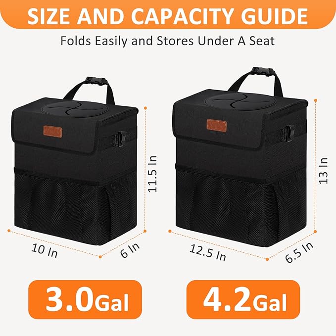 4.2 Gallons Car Trash Can with Lid, Bag Bin Hanging Waterproof Automotive Car Garbage Cans Leak Proof Vehicle Trash Can for Truck SUV,Black