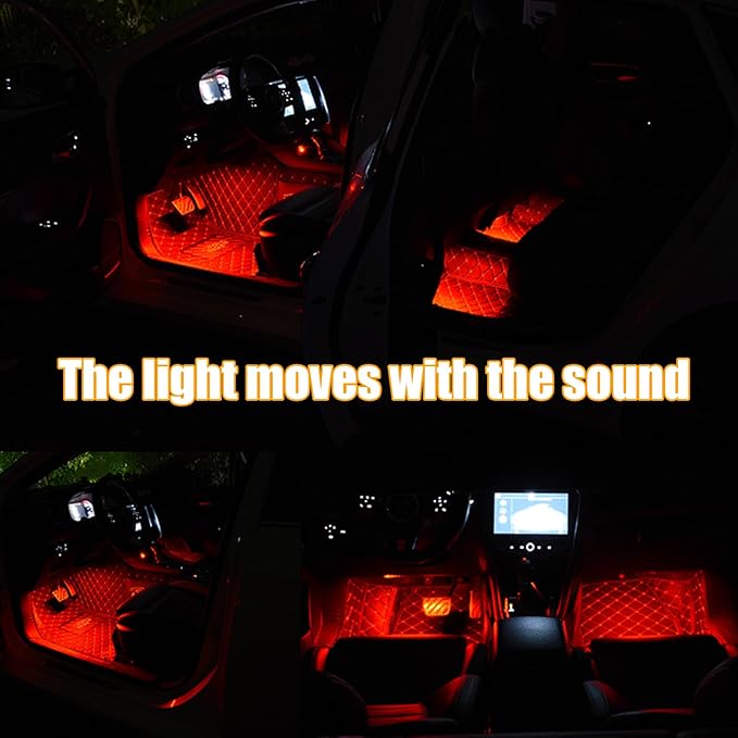 Car Led Interior Lights, RGB 48 LED Multicolor Auto Strip Light with Sound Active Function and APP Control, Under Dash Smart Lighting Kit with Charger, Car Accessories (Cigarette Lighter)