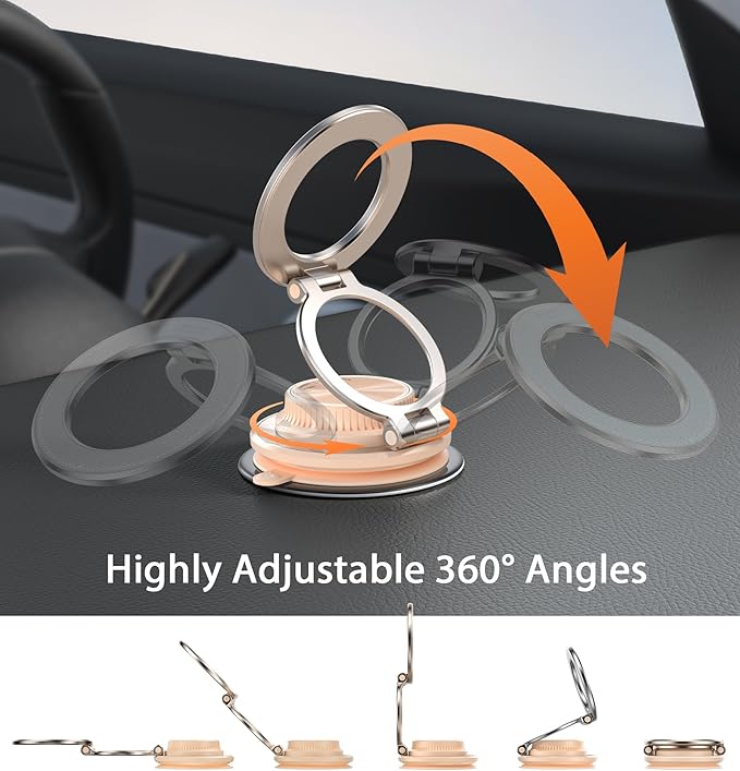 BOCLOUD 2026 Next-Gen Suction Cup Phone Mount Cute 360° Zinc Alloy 109 LBS Phone Stand Vacuum Magnetic Car Holder for MagSafe Strongest Accessories for iPhone 16 15 14... Android