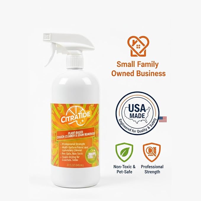 Plant-Based Couch Cleaner & Stain Remover Spray – Upholstery & Fabric Cleaner for Sofas, Couches & Car Interiors – Pet & Kid Safe, Non-Toxic, Eco-Friendly, Made in USA