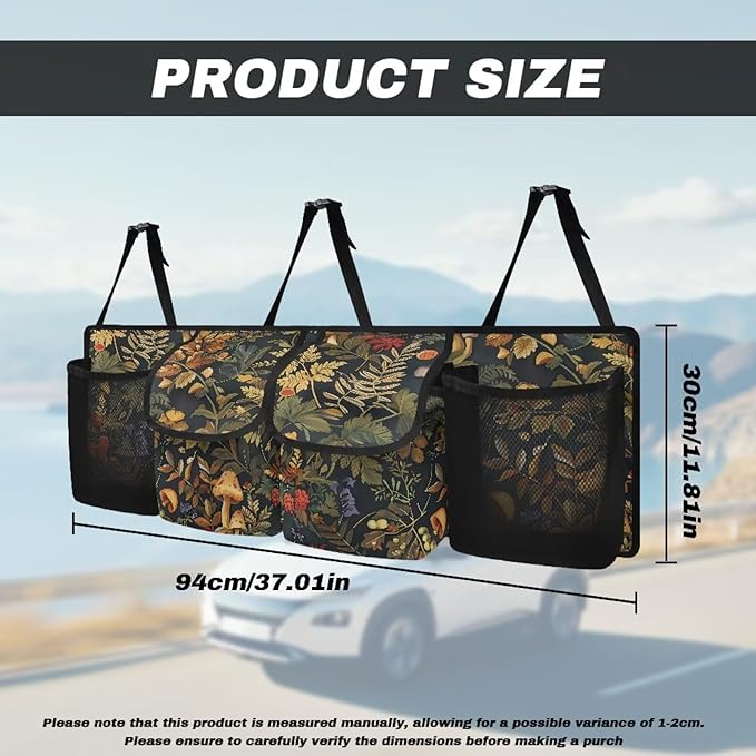 Mushroom Car Trunk Organizer with 4 Pockets, Hanging Car Backseat Storage Bag with 3 Adjustable Straps, Car Interior Accessories for SUV, Truck,Van