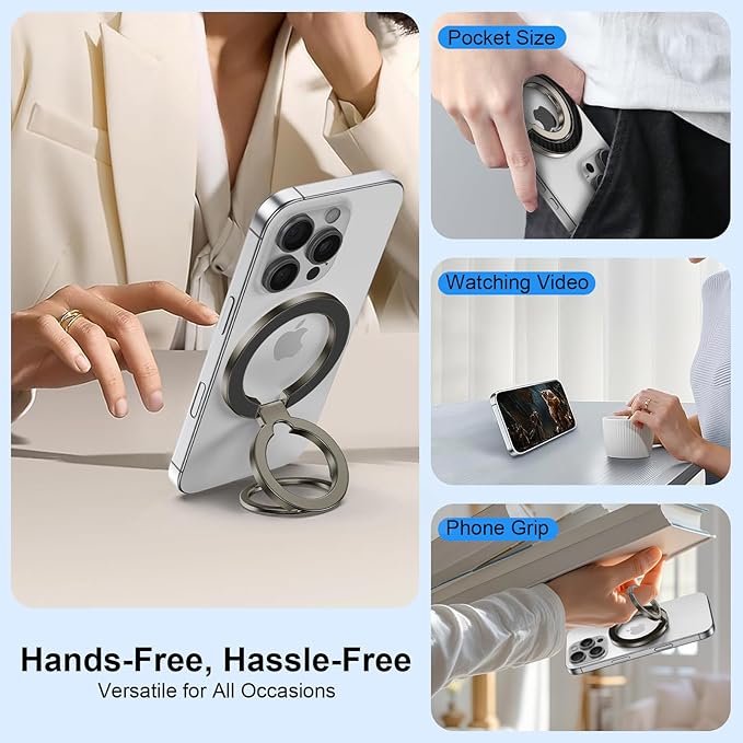 Magnetic Ring Holder for MagSafe Dual-Side Magnet Stand Cell Phone Grip for iPhone 17 Pro Max 16 15 14 13 12 Plus Samsung Galaxy S25 Edge S24 Ultra S23 S22 S21 S20 Magnetic Finger Ring for Car Mount