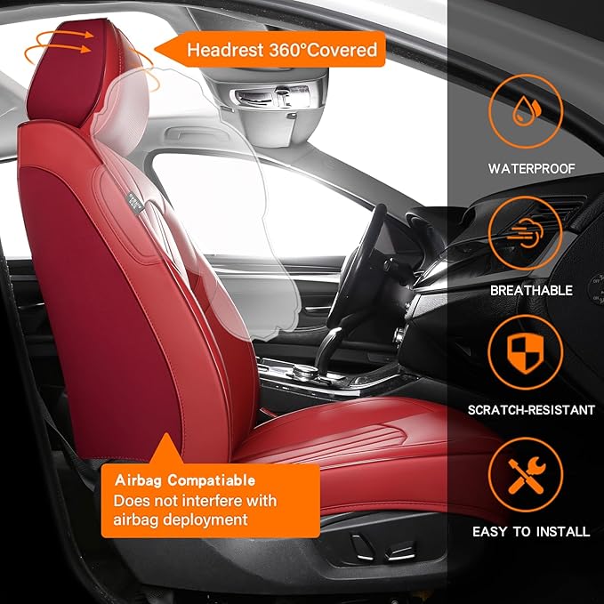 Car Seat Covers,Car Seat Protector Waterproof,Seat Covers Front Set, Car Seat Protectors,Automotive Seat Covers Fit for Most Cars Wine Red