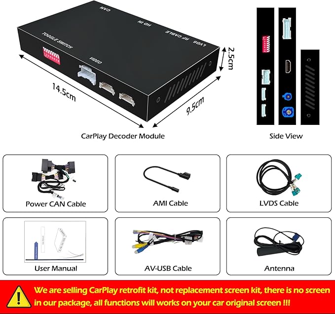 Wireless CarPlay + Android Auto + Mirroring Retrofit Decoder Box Kit, Compatible with Audi A6 A7 2009-2011 Q7 2010-2015 with C6 Embedded Screen & MMI 3G High / 3G+ Models