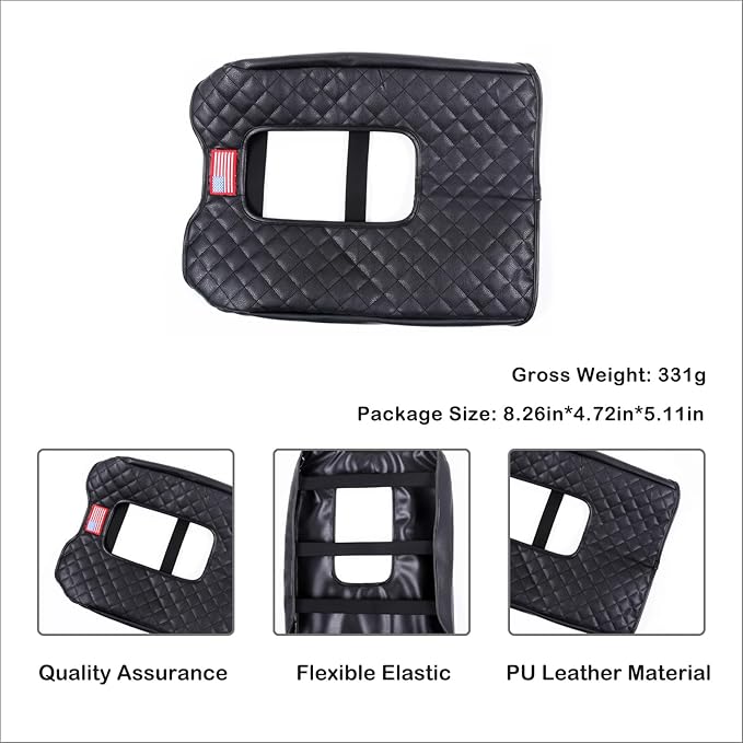 Aunginsy Leather Center Console Armrest Cover Compatible with Toyota Tundra 2014-2021, Car Arm Rest Pad Seat Box Cover Cushion Lid Scratch Protector Waterproof Black Accessories, With USA Flag Pattern