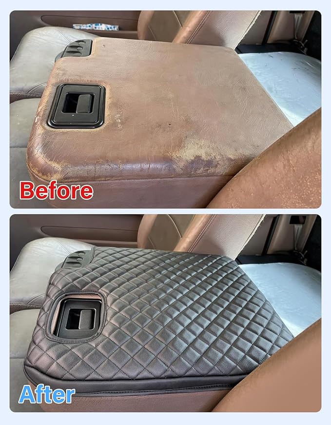 Center Console Armrest Cover for 1999-2001 Ford F250 F350 F450 Super Duty Accessories, Vinyl Leather Armrest Cover Middle Console Cushion Pad, Black (Fits Jump Seat Only)