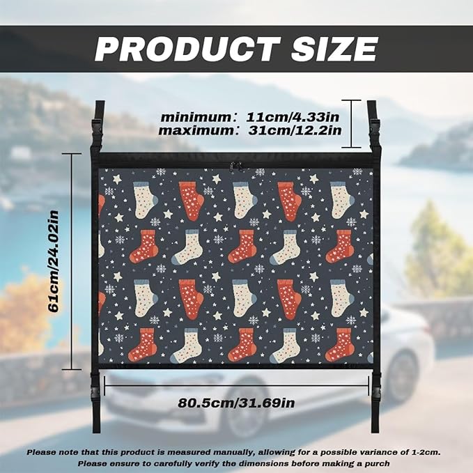 Generic Christmas Stockings Car Storage Mesh Organizer Ceiling Cargo Bag Double-Layer Adjustable Zipper Truck SUVs Travel Road Trip Essentials Interior Organizer Christmas Decor Gifts
