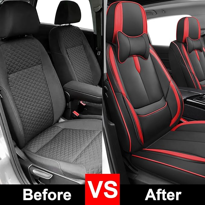 Fit for 98% of Mercedes Benz Car Seat Covers with Headrests, Premium Nappa Leather Seat Cover, Fully Wrapped Protect Modern Style Seat Cover (2-Seat Luxury, Black & Red)