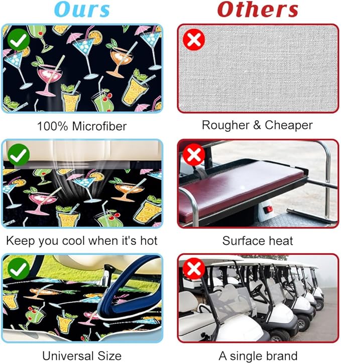 ORIGACH Cocktail Golf Cart Seat Covers, Comfortable Cooling Golf Cart Blanket Towel, 100% Microfiber, Fits EZGO, Club Car, and More 2-Seat Golf Carts, 51x31inch