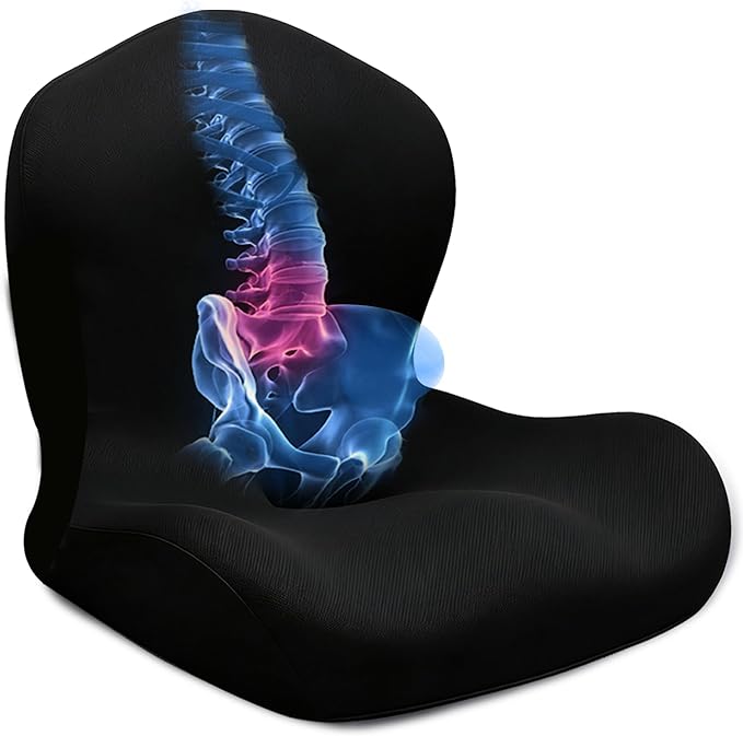 Seat Cushion for Office Chair and Car, L-Shaped Ergonomic Car Seat Cushions, Memory Foam Chair Cushion, Lumbar Support Pillow for Wheelchair, Car, Home, Office, Desk, Black