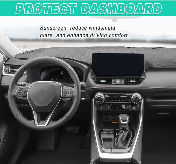 Dash Cover Mat, Center Console Cover Sunshield Protector, Dashboard Cover Compatible with T0y0ta RAV 4 2019 2020 2021 2022 2023 2024 2015 (Black Trim)