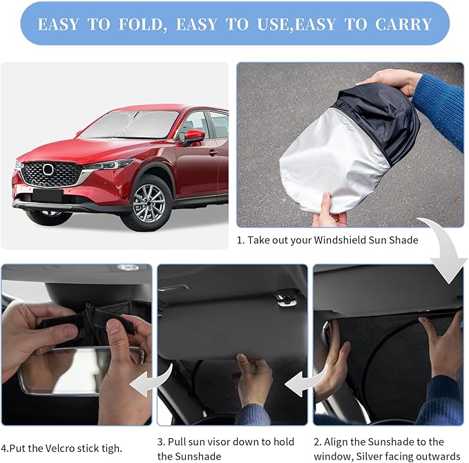 for Mazda CX5 CX-5 2017-2025 2026 Sun Shade Sunshade Windshield Cover, 4-Layer Front Window Shade Custom Fit CX5 Sport, Touring, Grand Touring, 4 Door Crossover Sun Visor 240T Fabric Shade