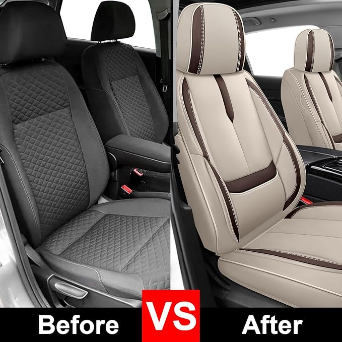 Fit for 98% of Mercedes Benz Car Seat Covers, Premium Nappa Leather Seat Cover, Fully Wrapped Protect Modern Style Seat Cover (2-Seat Standard, Beige & Brown)