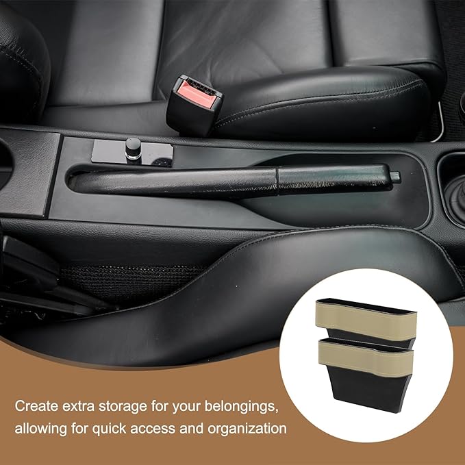 HARFINGTON 2pcs Car Seat Gap Filler Organizer 10.2 x 6.5 x 3.1 Inch ABS+Leather Universal Car Organizer Storage Box Between Seat and Console (Left+Right) with Cup Holders for Phone, Beige
