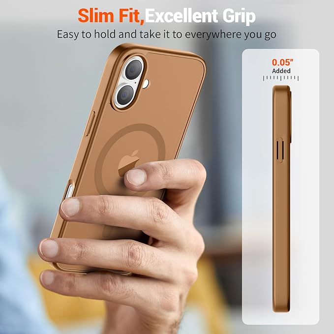 SUPFINE Magnetic for iPhone 16 Plus Case (Compatible with MagSafe) (Military Grade Drop Protection) Slim Translucent Matte Shockproof with Anti-Fingerprint Phone Case, Brown