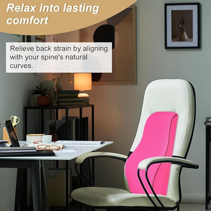 HARFINGTON Lumbar Support Pillow Memory Foam Gaming Office Chair Desk Ergonomic Back Cushion for Home Office Car Seat, Rose Red