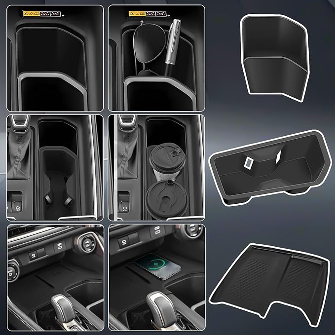 Compatible with Grand Highlander 2024-2026 Accessories, Black Silicone Center Console Cup Holder & Wireless Charging Anti-Slip Mat (3PCS)