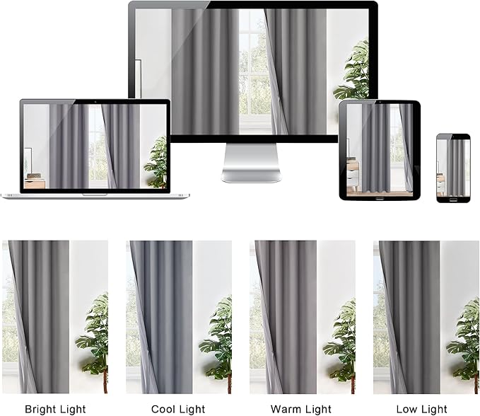 XWZO 100% Blackout Curtain Panels - Thermal Insulated Black Liner Curtains, Noise Reducing and Heat Blocking Drapes for Hall and Studio Windows with Tiebacks, Grey, W42 x L63, Set of 2
