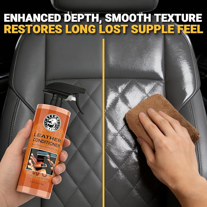 Car Leather Cleaner and Conditioner Kit, Leather Care Kit with Horse Hair Cleaning Brush - Safe for Car Interiors, Furniture, Boots, Bags & Apparel - Deep Cleaning, Non-Greasy Restorer