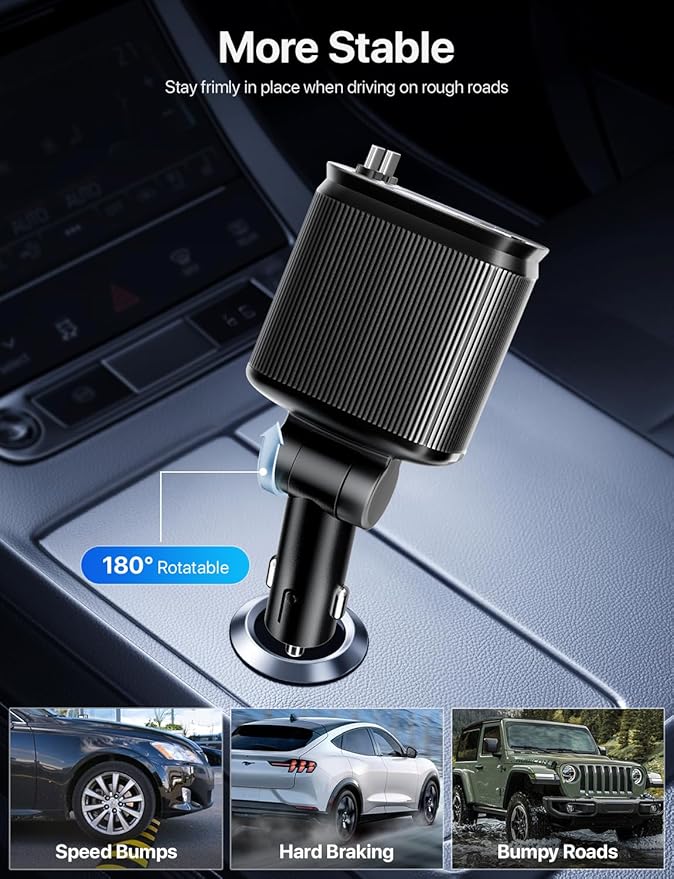 Starlight Retractable Car Charger with Dual Type C Cables, 66W Starlight in Car roof 4 in 1 Retractable Car Phone Charger Adapter, Fast Charging USB C Cable, Compatible with iPhone 17/16/15/14