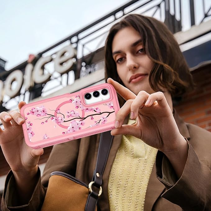 for Samsung Galaxy A15 5G Phone Case - Compatible with MagSafe Women Girls Cute Magnetic Protective Cover Kawaii Flower Girly Pretty Design Heavy Duty Shockproof for Samsung A15 5G Case 6.5"