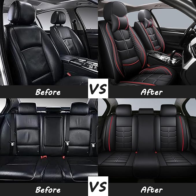 Leather Car Seat Covers Fit for Toyota RAV4 Prime 2021-2024, 5 Seater Car Seat Cover, Premium Waterproof, Scratch Resistant Car Interior Accessories (Full Set with Pillow Beige)