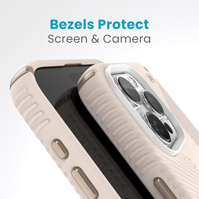 Speck iPhone 15 Pro Max Case - Drop Protection, Grip - Scratch Resistant, Soft Touch, 6.7 Inch Phone Case - Presidio2 Grip Bleached Bone/Heirloom Gold/Hazel Brown