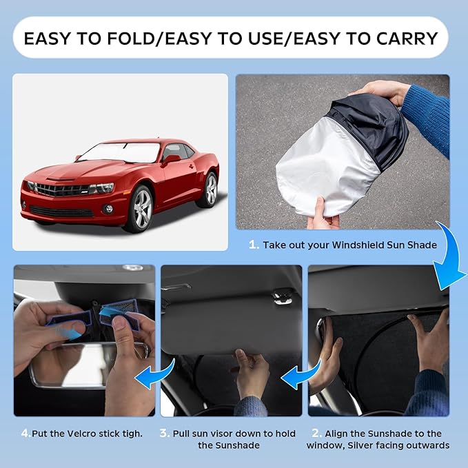 Sun Shade Sunshade for Chevrolet Camaro Coupe 2016-2025 Windshield Cover, 4-Layers Sun Shield 250T Silver Coating Sun Visor for Chevy Camaro Coupe Window Shade Blocks UV Rays Car Accessories