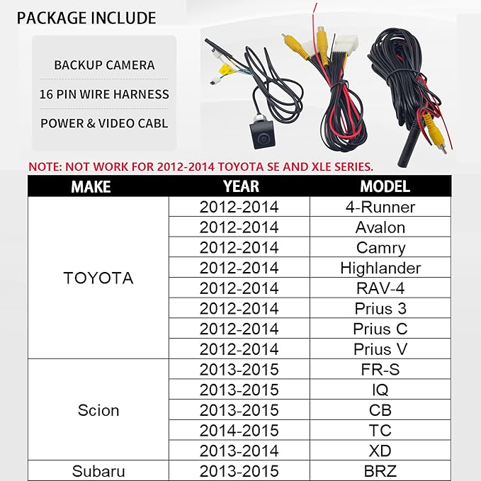 EWAY Rear View Backup Camera Kit for 2012-2014 Toyota Camry Corolla RAV4 Prius Avalon Aftermarket Reverse Camera to Factory Radio Display Selectable Guideline W/Backup Camera Harness
