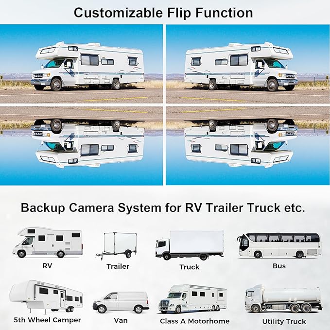 Wireless RV Backup Camera - 7'' IPS Touch Screen, 1080P HD Rear View Camera System with BSD Alert, DVR 4 Channels, IR Night Vision, Compatible with Pre-Wired RVs, Trailer, Camper, 5th Wheel