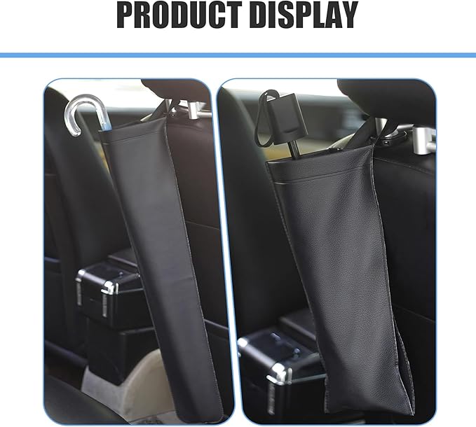 Car Umbrella Storage Cover, Leather Waterproof Hanging Storage Bucket for Long and Short Handled Umbrellas, Foldable Portable Bag to Avoid Dripping Water, for Most Cars Trucks (Black)