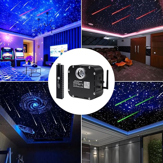 AZIMOM High Brightness 50W Twinkle Fiber Optic Starlight Kits1000pcs*0.03in*16.4ft Fiber Strands, RGB Meteor Shooting Star Sound Activated APP/Remote Control Theater Ceiling Home Shop Roof Decor