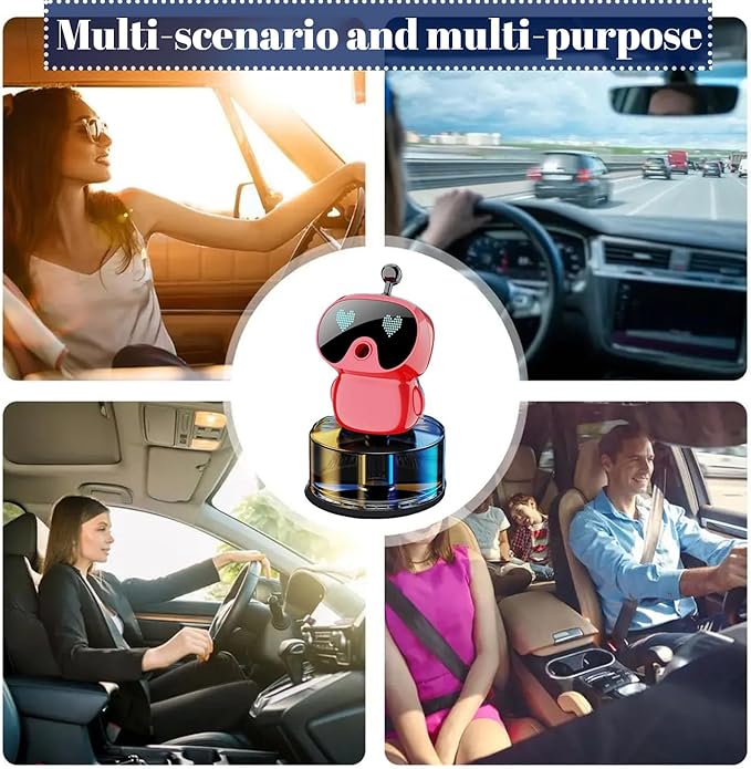 Robot Intelligent Aromatherapy Machine, Smart Cute Robot Car Air Freshener, Fine Spray/Fillable/Four-Gear Adjustment/Vibration Sensing/On-Off/Large Capacity Long-Lasting Fragrance/V1 (Red, Hilton)