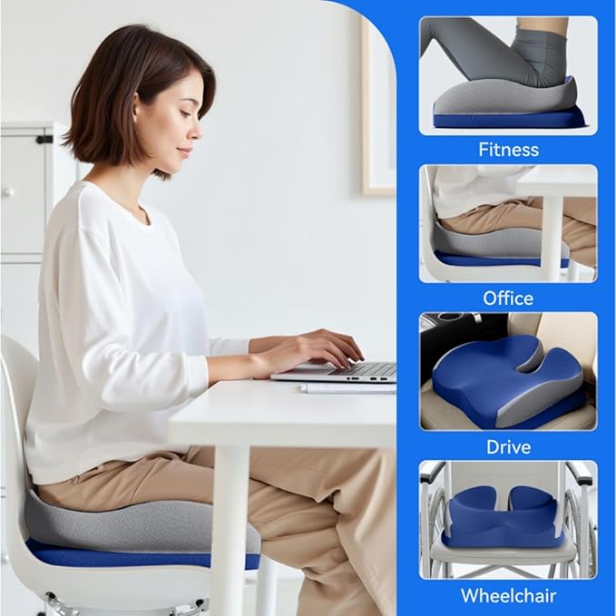 Memory Foam Seat Car Computer Desk Chair Cushion,Cushion For Tailbone Pain Relief Cushion Office Chair Butt Pillow Seat Cushions For Office Chairs Wheelchair Cushion For Long Sitting Back Pain Blue