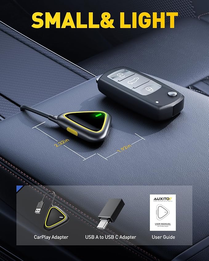 2027 Mini CarPlay Wireless Adapter for Apple, Upgrade Factory Wired Carplay to Wireless CarPlay Adapter, No Latency for iPhone iOS 10+ and Cars from 2015+, USB & Type-C, Plug & Play