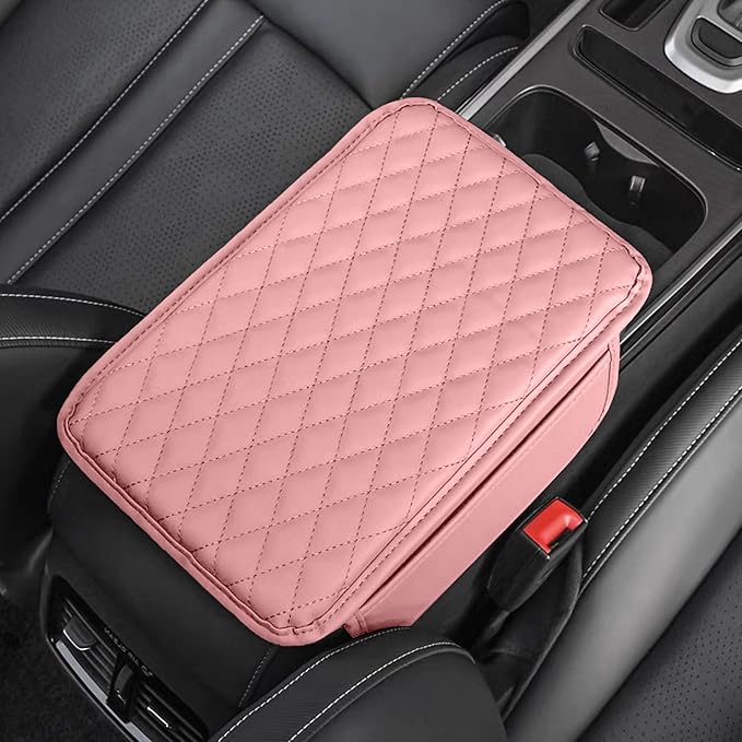 Car Center Console Cover, Universal Center Console Protector Pad with Soft Microfiber Leather & 2 Storage Pockets, Non-Slip Cushion for Car SUV Truck Interior Accessories (Pink)
