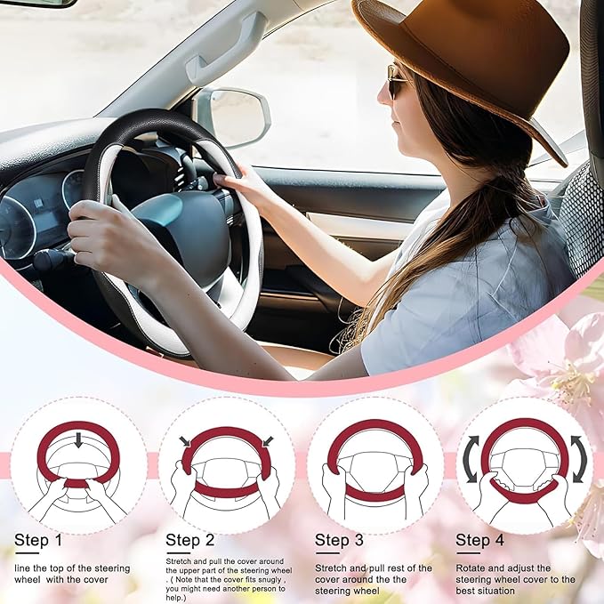 SuperKaKa Car Steering Wheel Cover 2024, Universal Auto PU Cute Breathable Slip-Proof Comfort Imitation Leather Protector Cars Interior Accessories for Women Men Fit Most Vehicle (White)