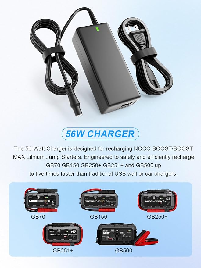 56W AC Power Adapter Charger for NOCO GB70 GB150 GB250+ GB251+ GB500 UltraSafe Lithium Jump Starter Portable Jump Starter Power Supply Cord