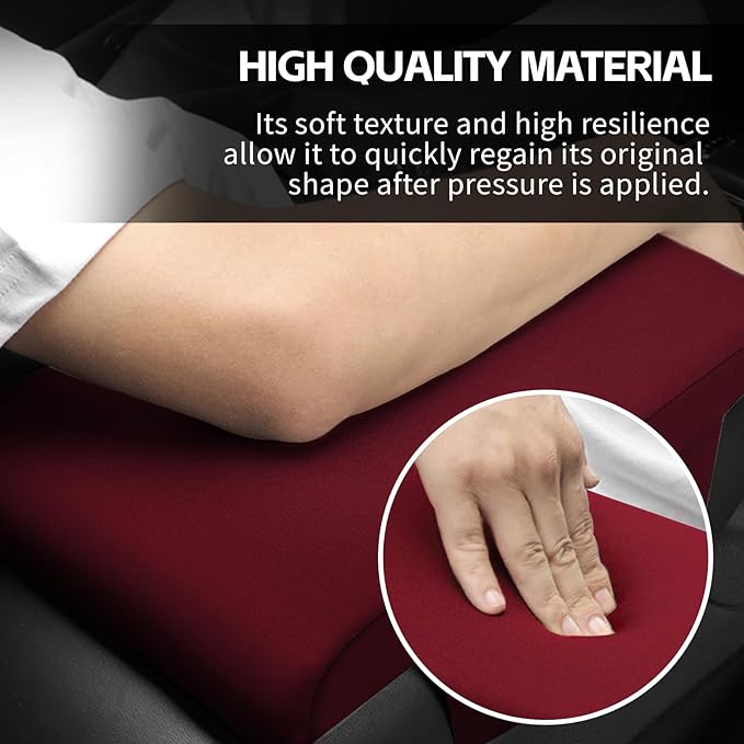 Center Console Pad, 12.2''×8.1'' Memory Foam Auto Armrest Cushion, Comfortable Arm Rest Storage Box Cover, Universal Car Interior Accessories for Most Vehicle, SUV (Wine Red)