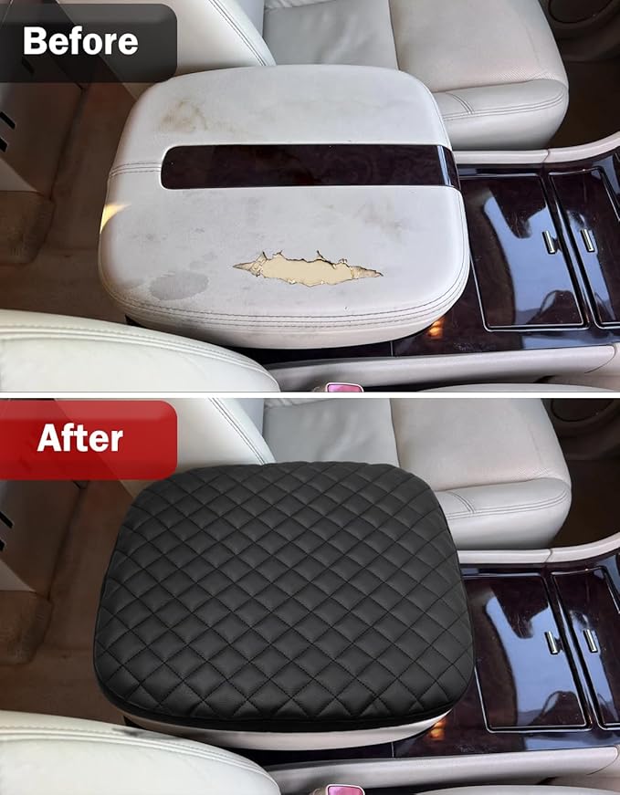 KBH Center Console Armrest Cover for Cadillac Escalade 2007 2008 2009 2010 2011 2012 2013 2014, Interior Accessories, Middle Console Lid Protector, Vinyl Leather, Anti-Scratch, Black