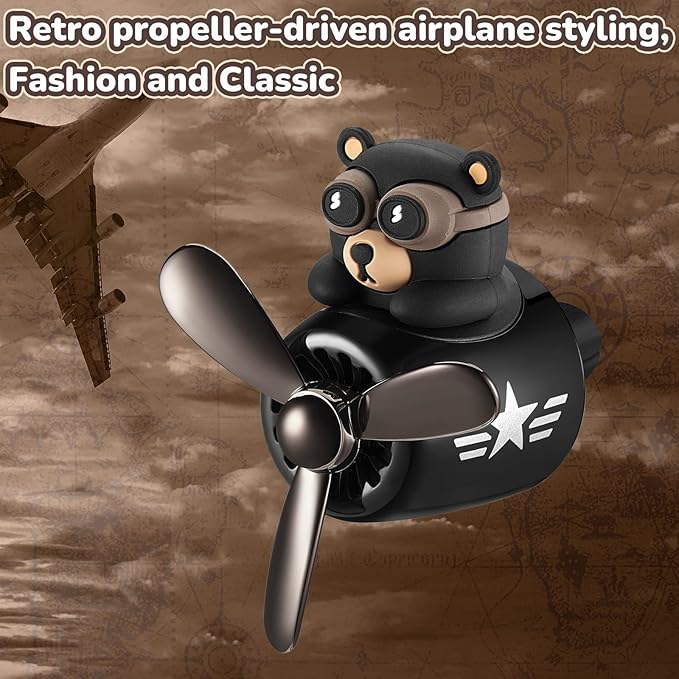 Tallew Car Air Freshener Cute Bear Car Vent Clip Diffuser with Rotating Propeller Outlet Vent 2.5" x 2.4" x 2.1" Easy to Install Included 2 Scents Aroma Tablets Aromatherapy Ornament Auto Accessories