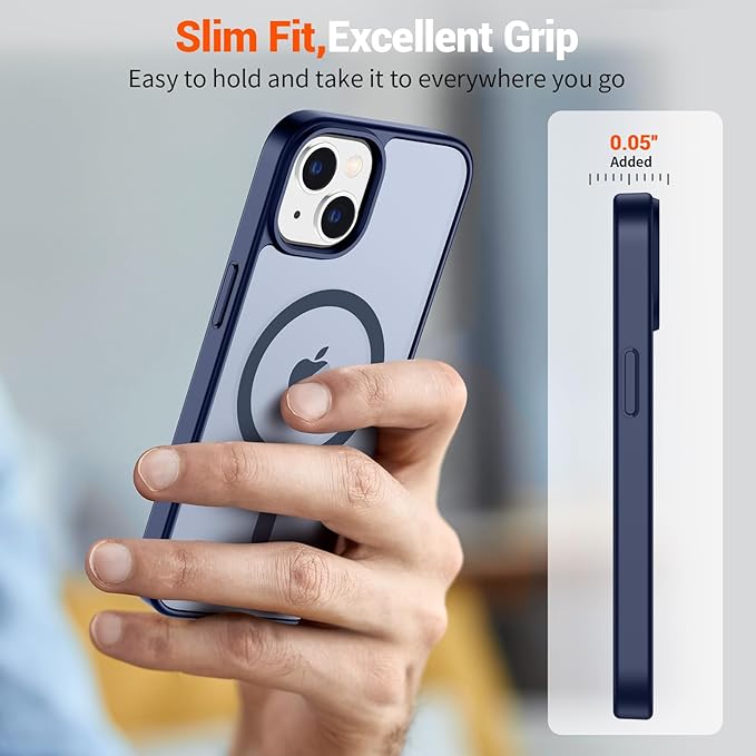SUPFINE Magnetic for iPhone 15 Case (Compatible with MagSafe) (Military Grade Drop Protection) Slim Translucent Matte Shockproof with Anti-Fingerprint Phone Case, Navy Blue
